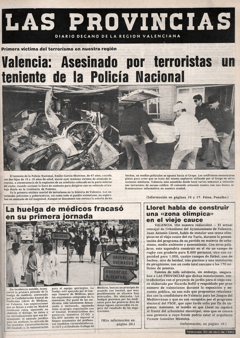 La Fundación Víctimas del Terrorismo trae a Valencia la exposición 'El terror a portada. 60 años de terrorismo en España a través de la prensa', arropada por Vocento con la huella humana y social del terror a través de las portadas del grupo. 