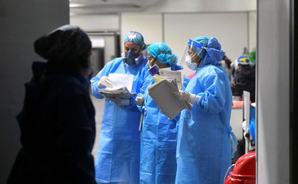 Sanitarios analizando informes de los pacientes.