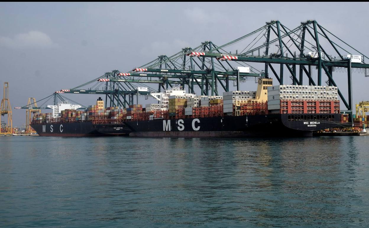 Un barco portacontenedores de MSC en aguas del puerto de Valencia. 