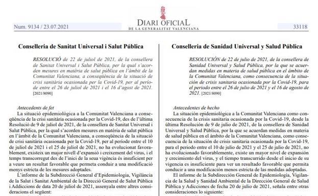 El DOGV publica las nuevas medidas en la Comunitat: la letra pequeña del toque de queda y las restricciones del 26 de julio al 16 de agosto