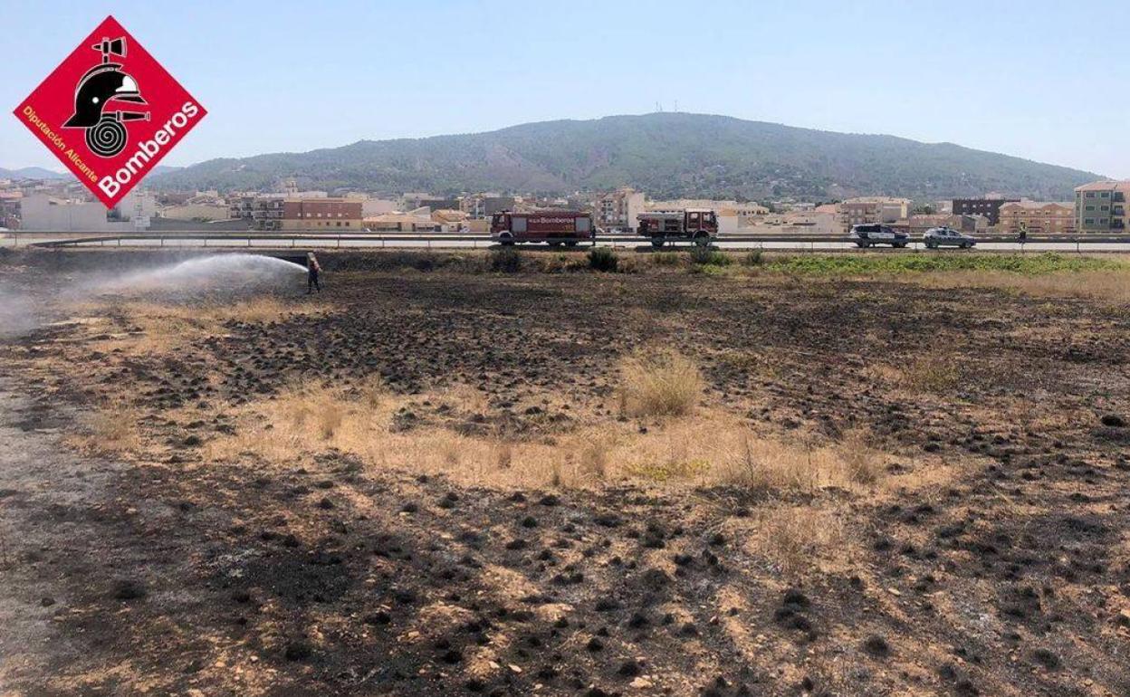 Intervención de los bomberos en Pinoso, este viernes. 