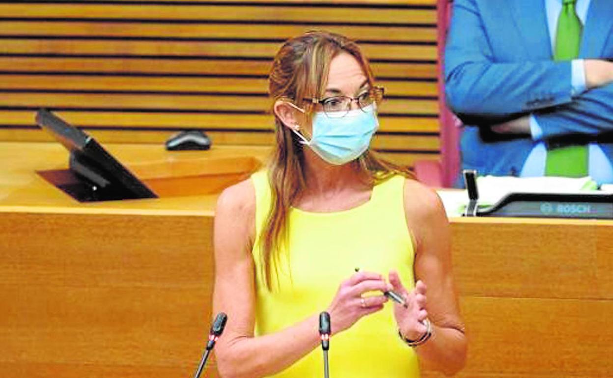 Rebeca Serna, una de las diputadas menos conservadoras de Vox, en la tribuna de Les Corts.