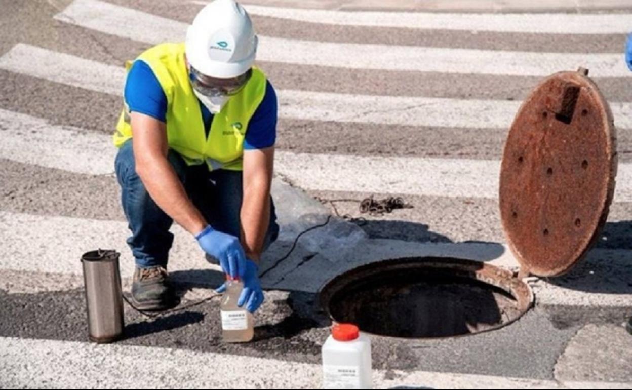 Toma de muestas en las aguas residuales de Valencia.