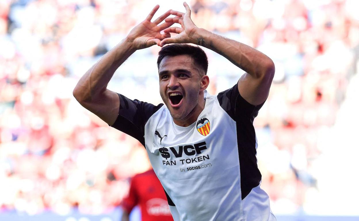 Maxi Gómez celebra su gol ante Osasuna