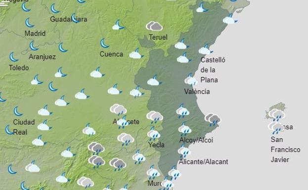Mapa de lluvias previsto para el martes. 