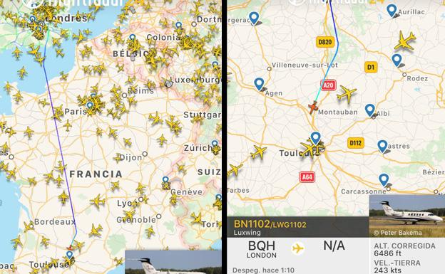 Gráfico del vuelo del avión privado de Johnny Depp hasta Toulouse