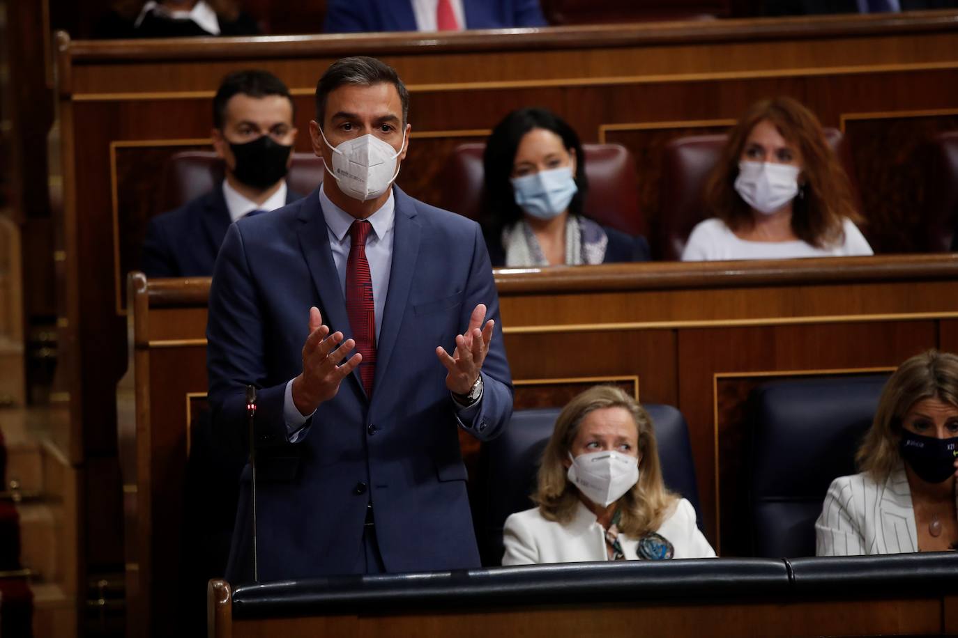 Pedro Sánchez, este miércoles durante la sesión de control al Gobierno en el Congreso de los Diputados.