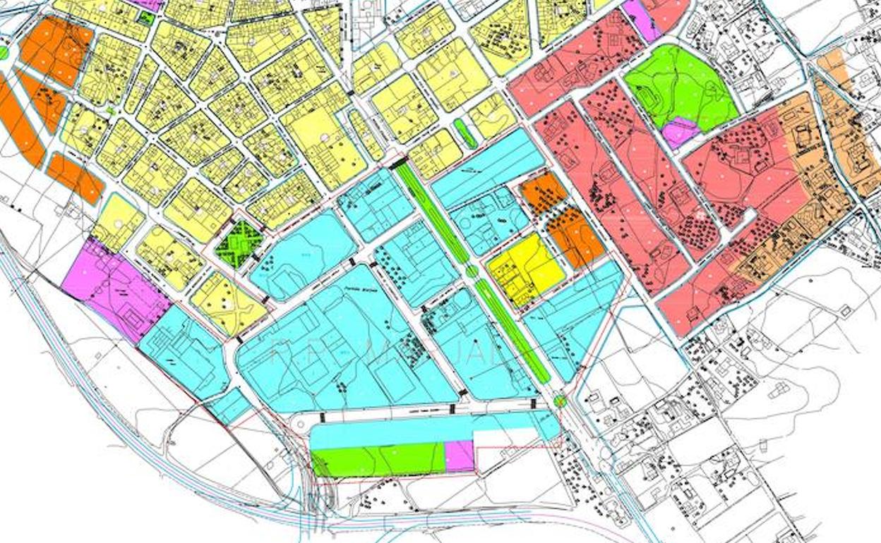 El plano del polígono con la zona de Marjals de color azul cian. 