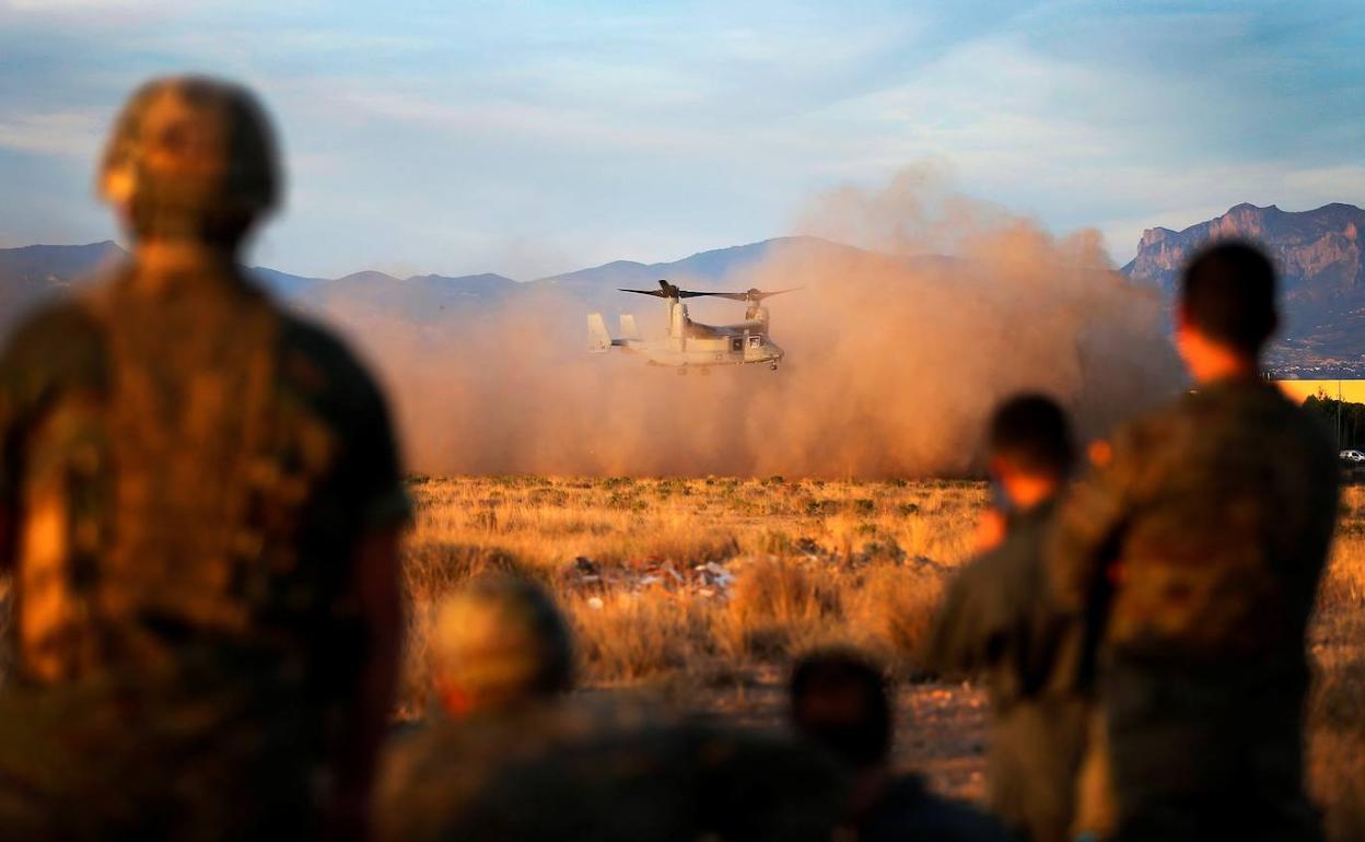 Los Marines de Estados Unidos, en las maniobras de los boinas verdes españoles en la base militar de Rabasa. 