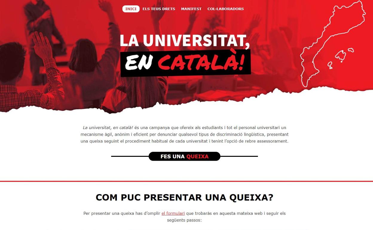 Pantallazo de la página web sobre la campaña 'La Universitat, en català!'. 