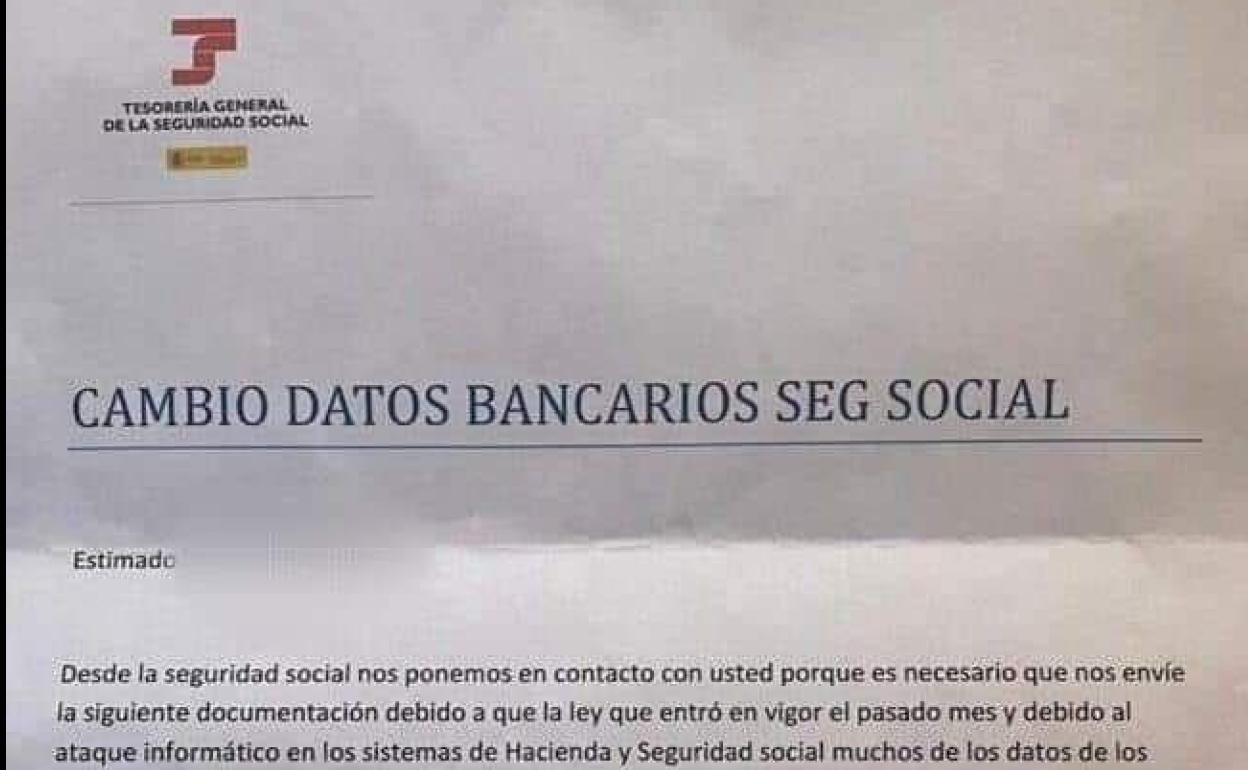 La carta fraudulenta que suplanta a la Seguridad Social.