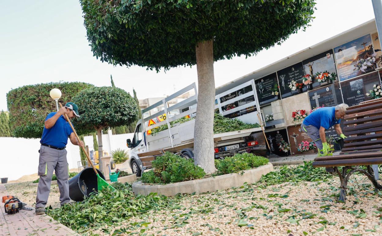 Operarios municipales durante los trabajos de mantenimiento
