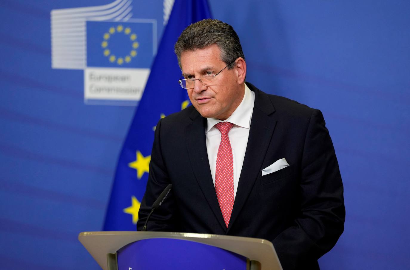 Maros Sefcovic, vicepresidente de la Comisión Europea, durante una rueda de prensa