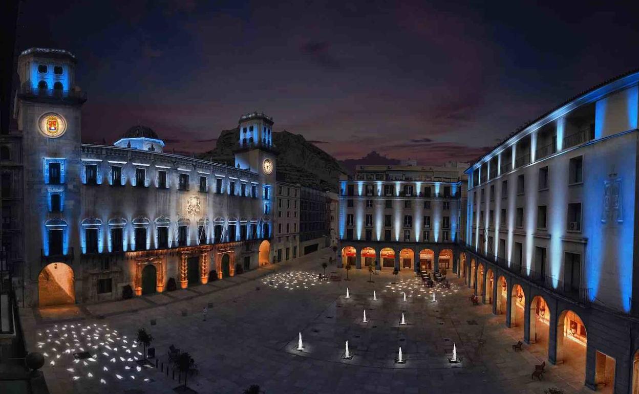 Recreación de la futura iluminación de la Plaza del Ayuntamiento de Alicante. 