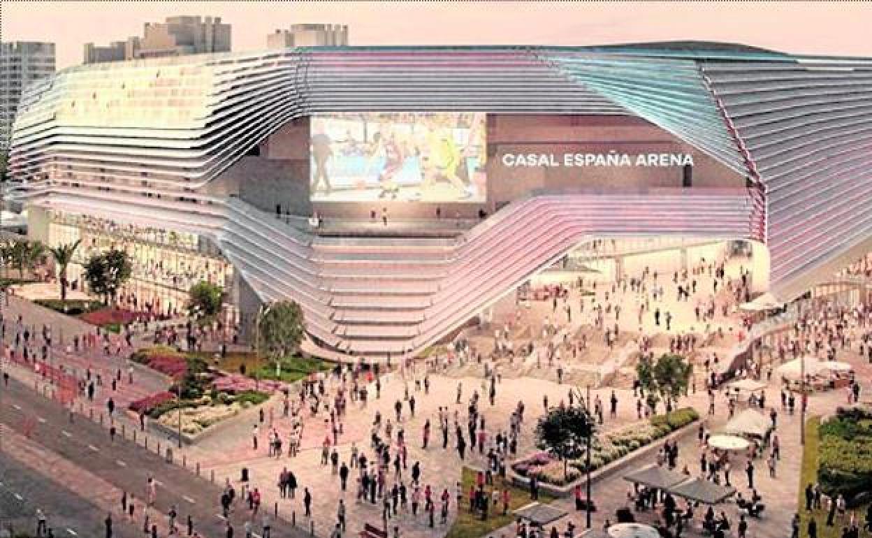 Simulación del futuro aspecto del Casal España Arena, una vez finalice su construcción