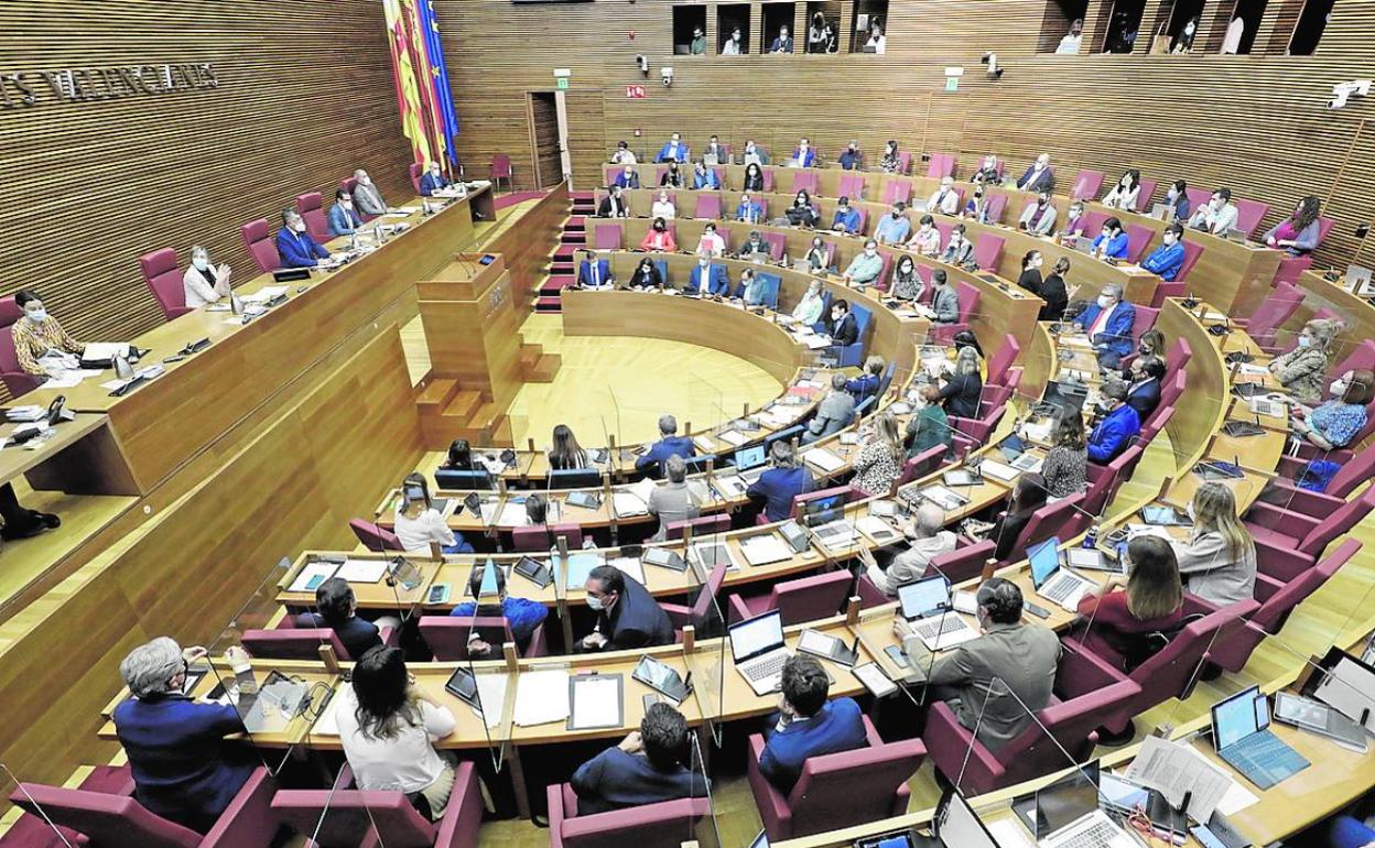 Pleno de Les Corts , durante la aprobación de la ley de función pública