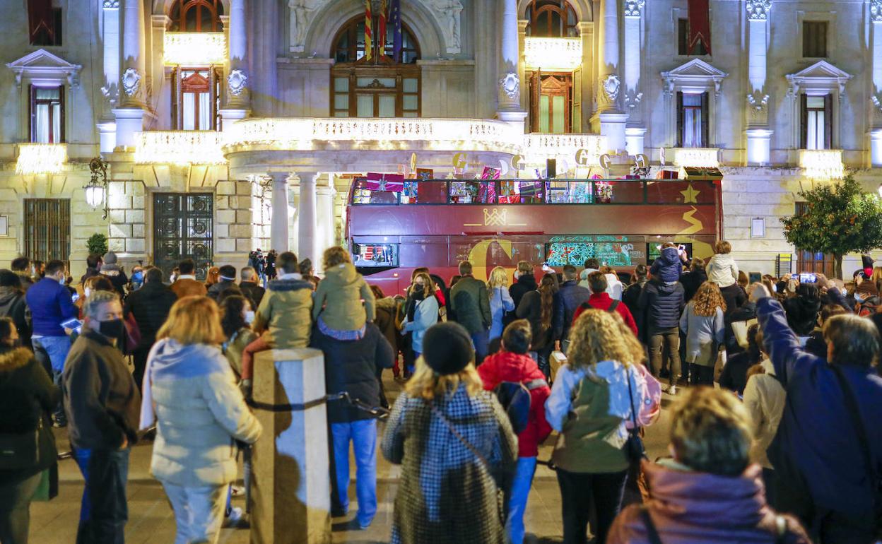 Los Reyes Magos en el Ayuntamiento de Valencia en enero de 2021.