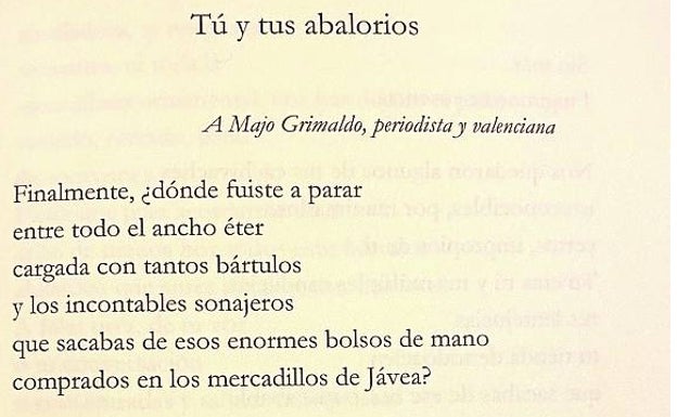 Fragmento del poema dedicado a María José Grimaldo. 