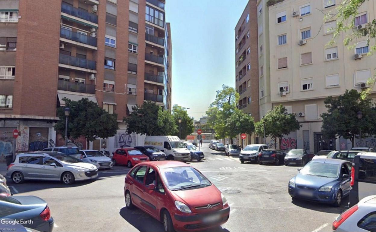 Zona de actuación de una nueva peatonalización en Valencia.