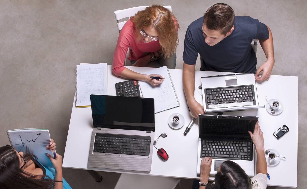 Un grupo de jóvenes trabajando. 