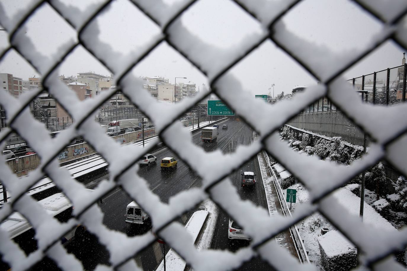 Nieve en Atenas provocada por la borrasca Elpis. 