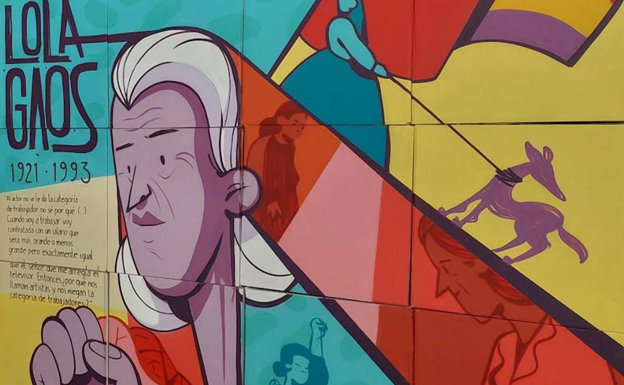 Detralle de una de las caras del mural que se ha inaugurado en el vestíbulo del Teatre El Musical. 