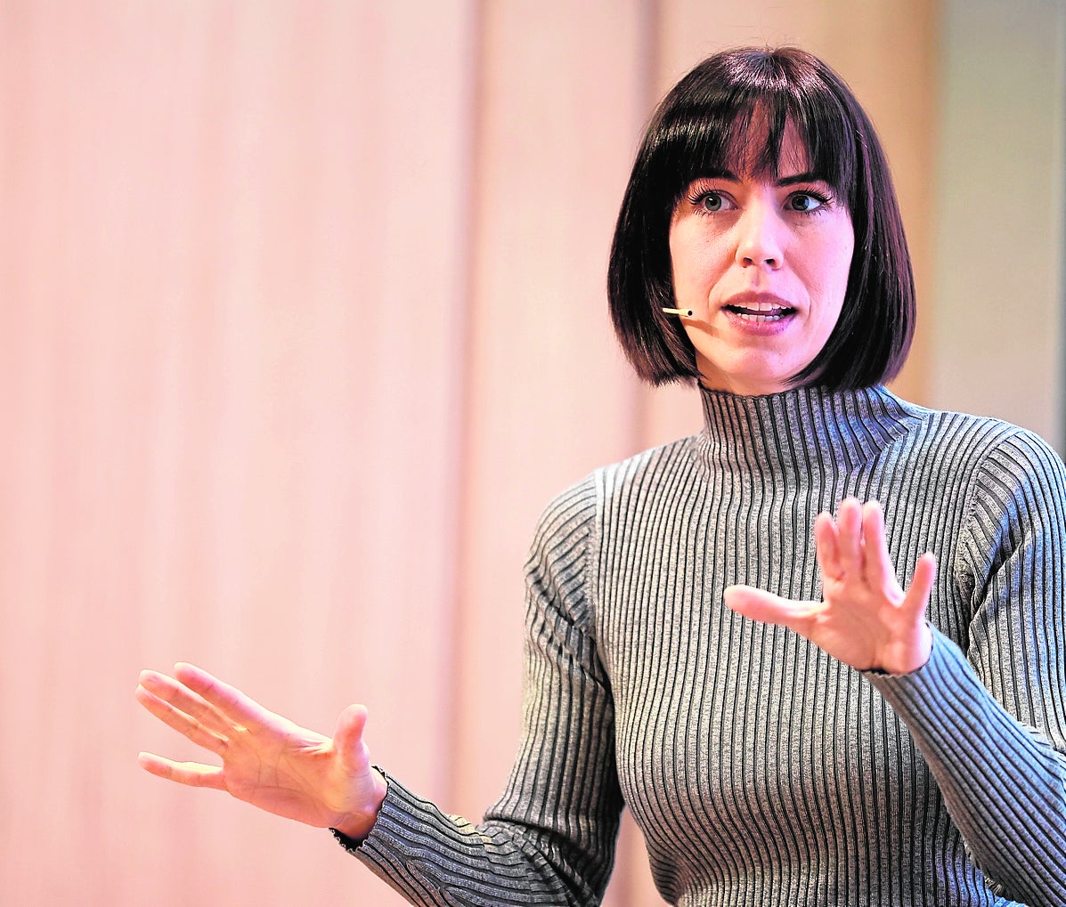 La ministra Diana Morant, en un desayuno informativo en Madrid este lunes. 