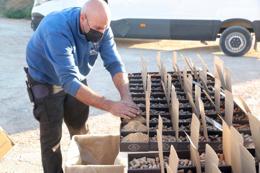 La Fallera Mayor de Valencia, Carmen Martín Carbonell, ha visitado este miércoles la fábrica de Pirotecnia del Mediterráneo, ubicada en Vilamarxant. La empresa es la encargada este año de la fabricación de los 'tro de bac' de la macrodespertà que hará retronar la ciudad de Valencia el próximo 27 de febrero.