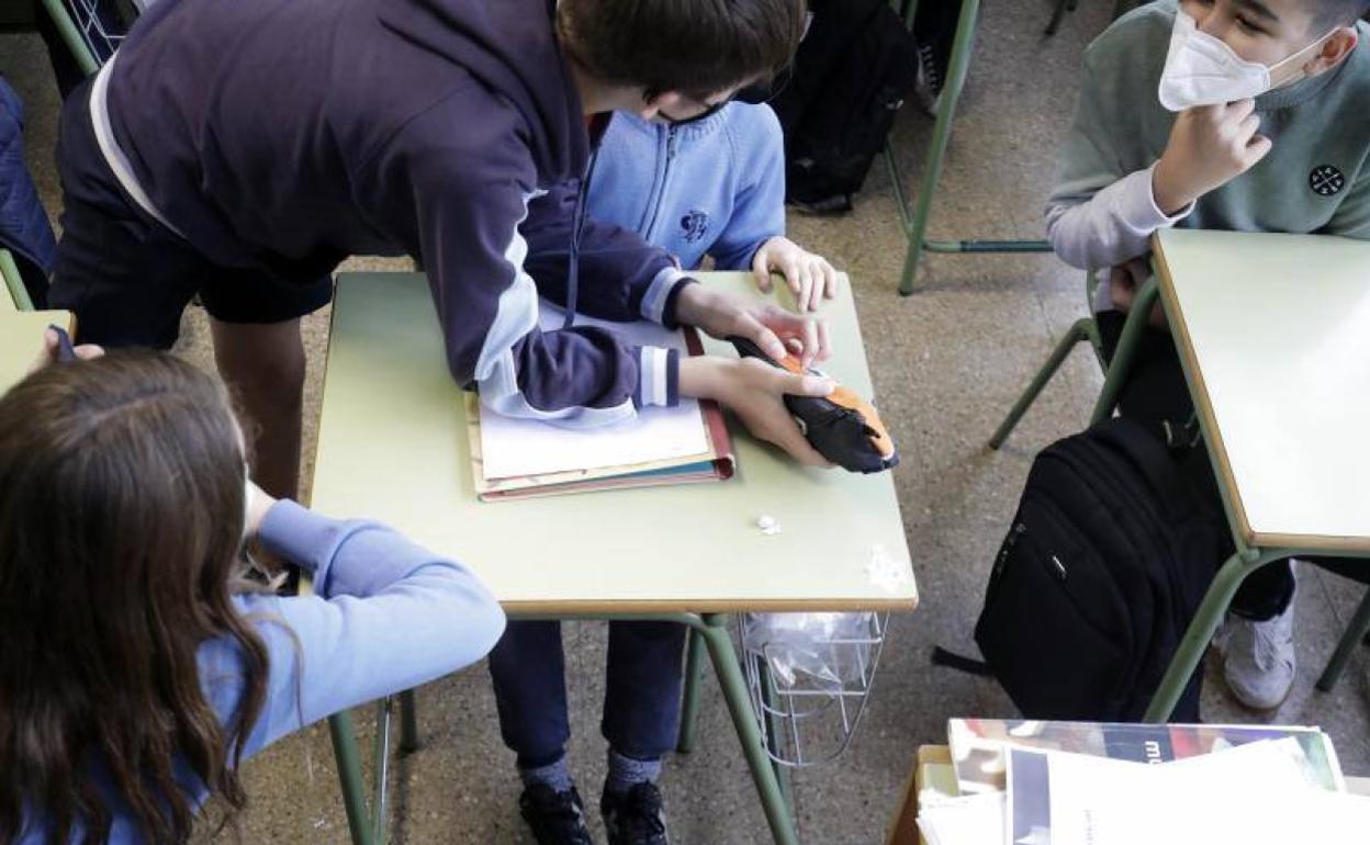 Artem conoce a sus compañeros en el colegio San Pedro Pascual. 