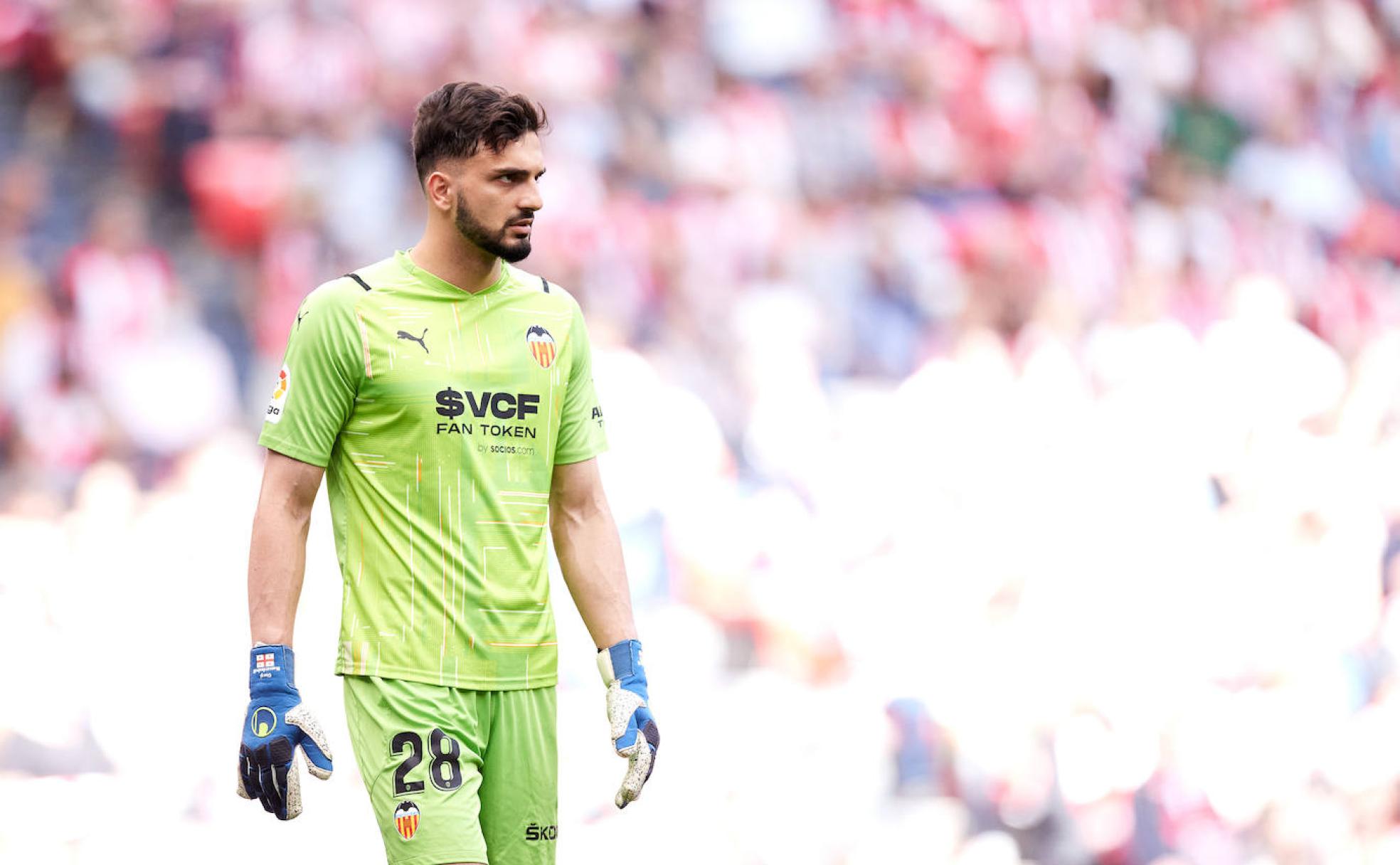 Giorgi Mamardashvili, durante el último partido del Valencia ante el Athletic Club