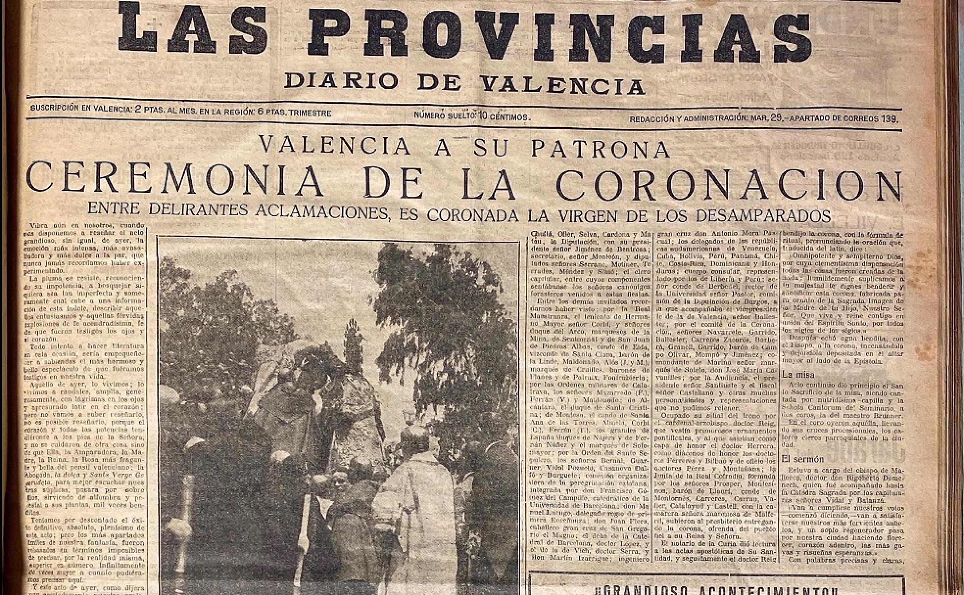 Portada de LAS PROVINCIAS del domingo 13 de mayo de 1923.