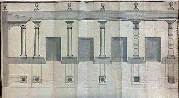 Proyecto inicial de pórtico clasicista para la iglesia de los Santos Juanes de Valencia.