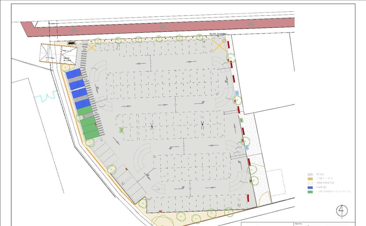 El plano donde se ubicará el nuevo aparcamiento. 