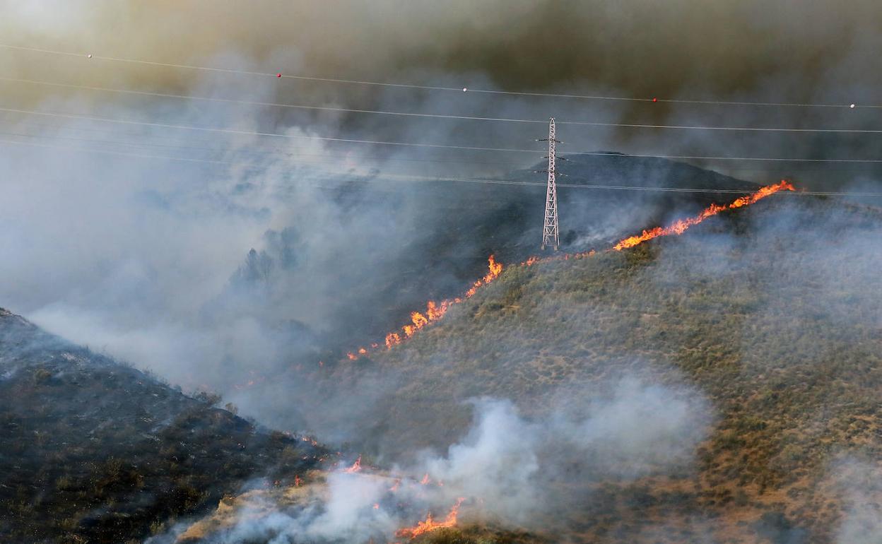 Incendio declarado este domingo en el cerro granadino de San Miguel, cerca de la Abadía de Sacromonte.