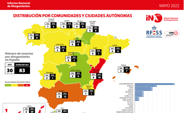 Mapa estadístico con los fallecidos registrados en España hasta el pasado mes de mayo