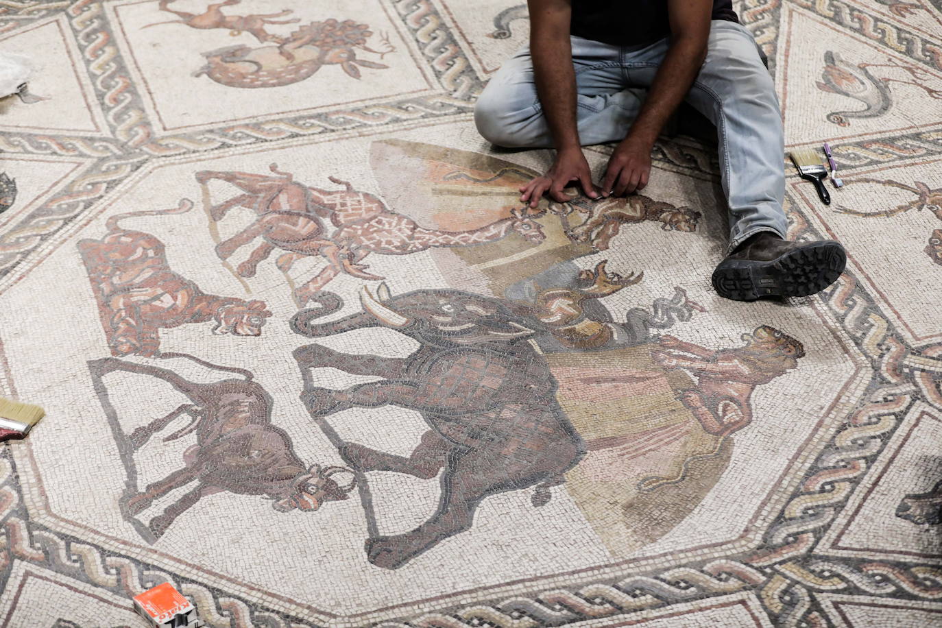 Fotos: Un excepcional mosaico de 1.700 años de antigüedad se expone al público desde esta semana