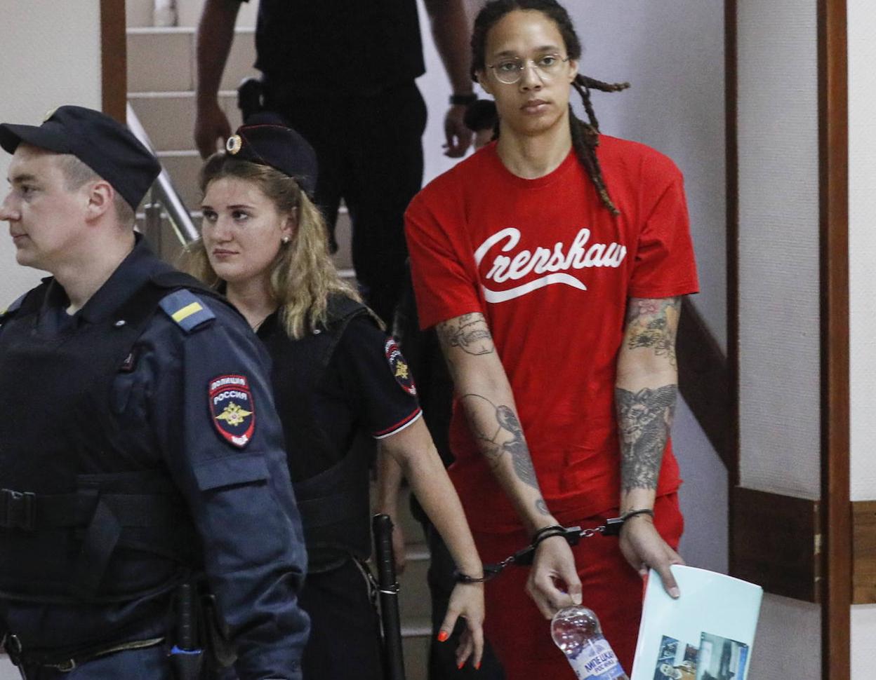 Britney Griner, a su llegada este jueves al tribunal en Moscú