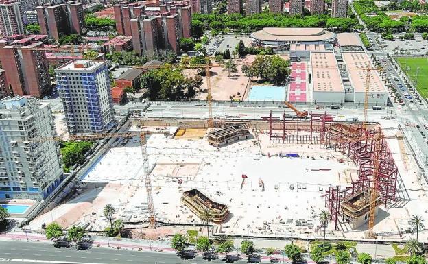 Vista aérea del estado actual de las obras del Casal España Arena. 