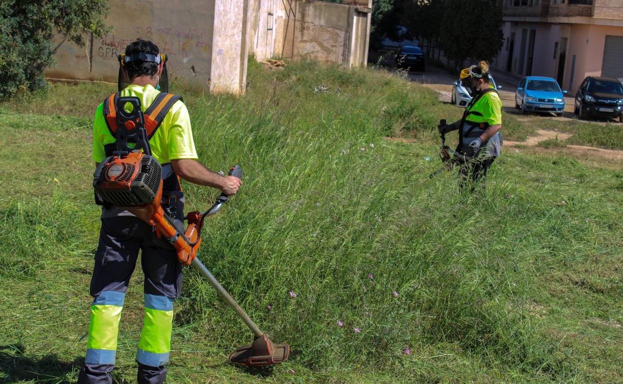 Dos trabajadores de la brigada municipal. 