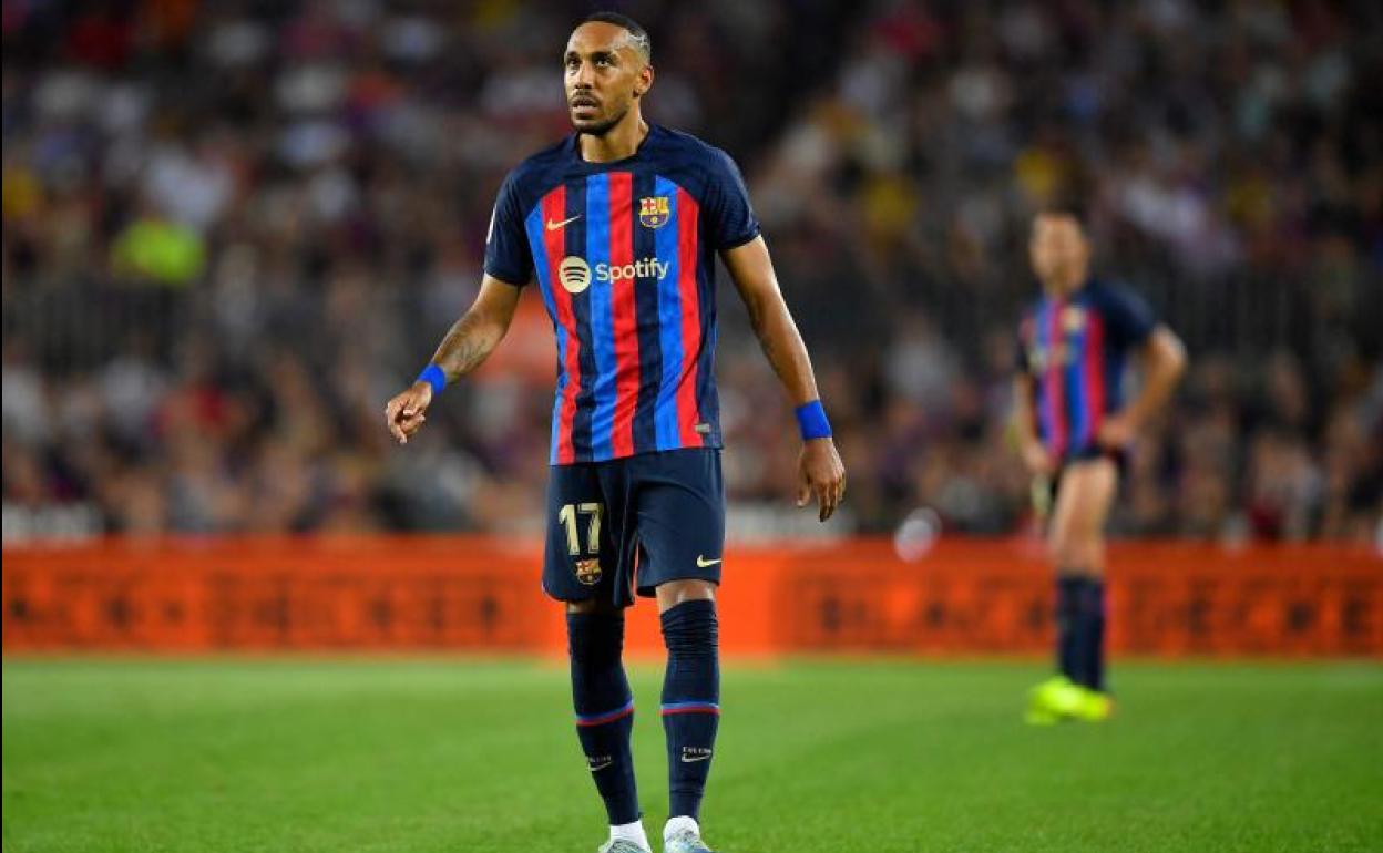 Pierre-Emerick Aubameyang, durante un partido con el Barça.