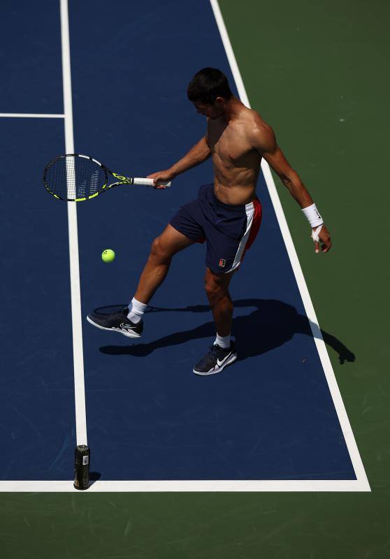 US Open: cambio físico de Alcaraz |  Fotos: Alcaraz prepara su debut en el US Open exhibiendo su gran estado físico