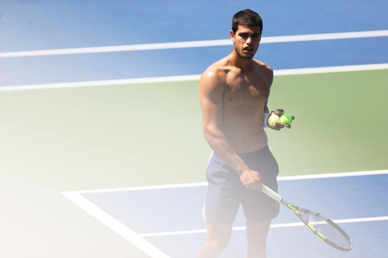 US Open: cambio físico de Alcaraz |  Fotos: Alcaraz prepara su debut en el US Open exhibiendo su gran estado físico