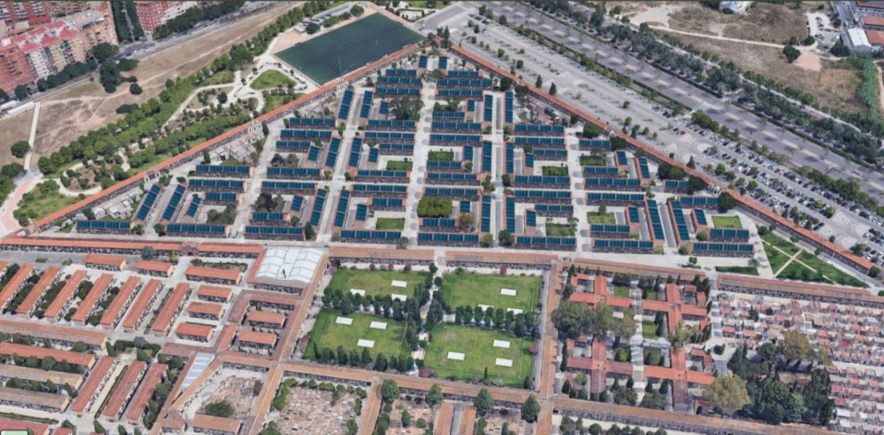 Recreación de los nichos del Cementerio General con las placas solares ya colocadas. ayto. valencia