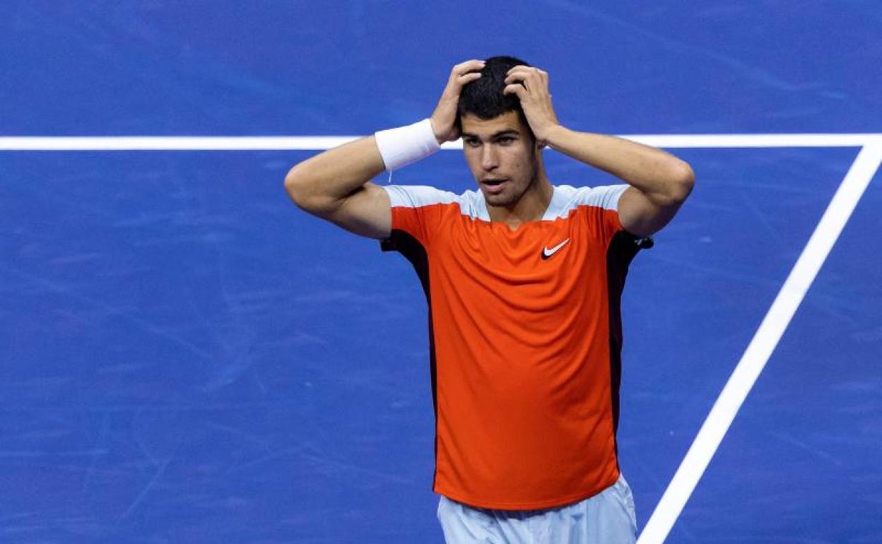 Carlos Alcaraz, tras ganar el partido de semifinales del Abierto de EE UU. 