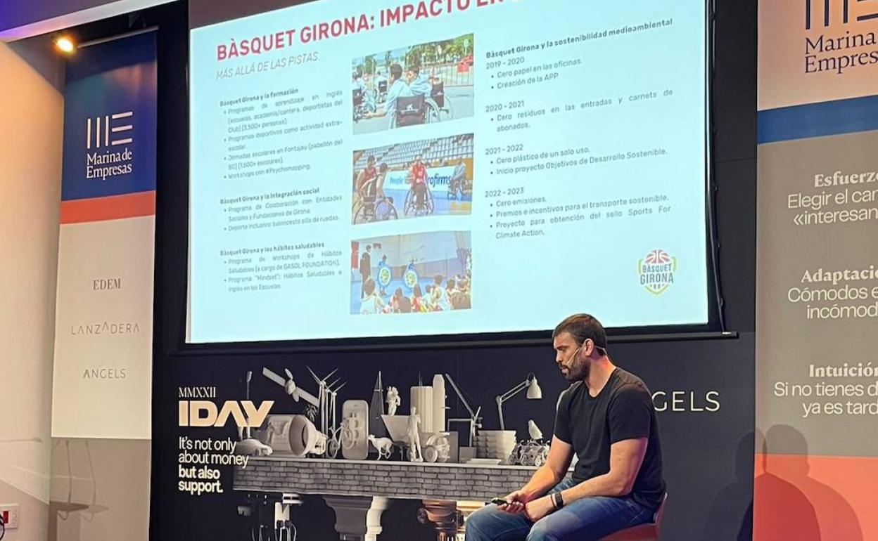 Marc Gasol, durante su ponencia en la Marina de Empresas hablando del proyecto del Bàsquet Girona. 