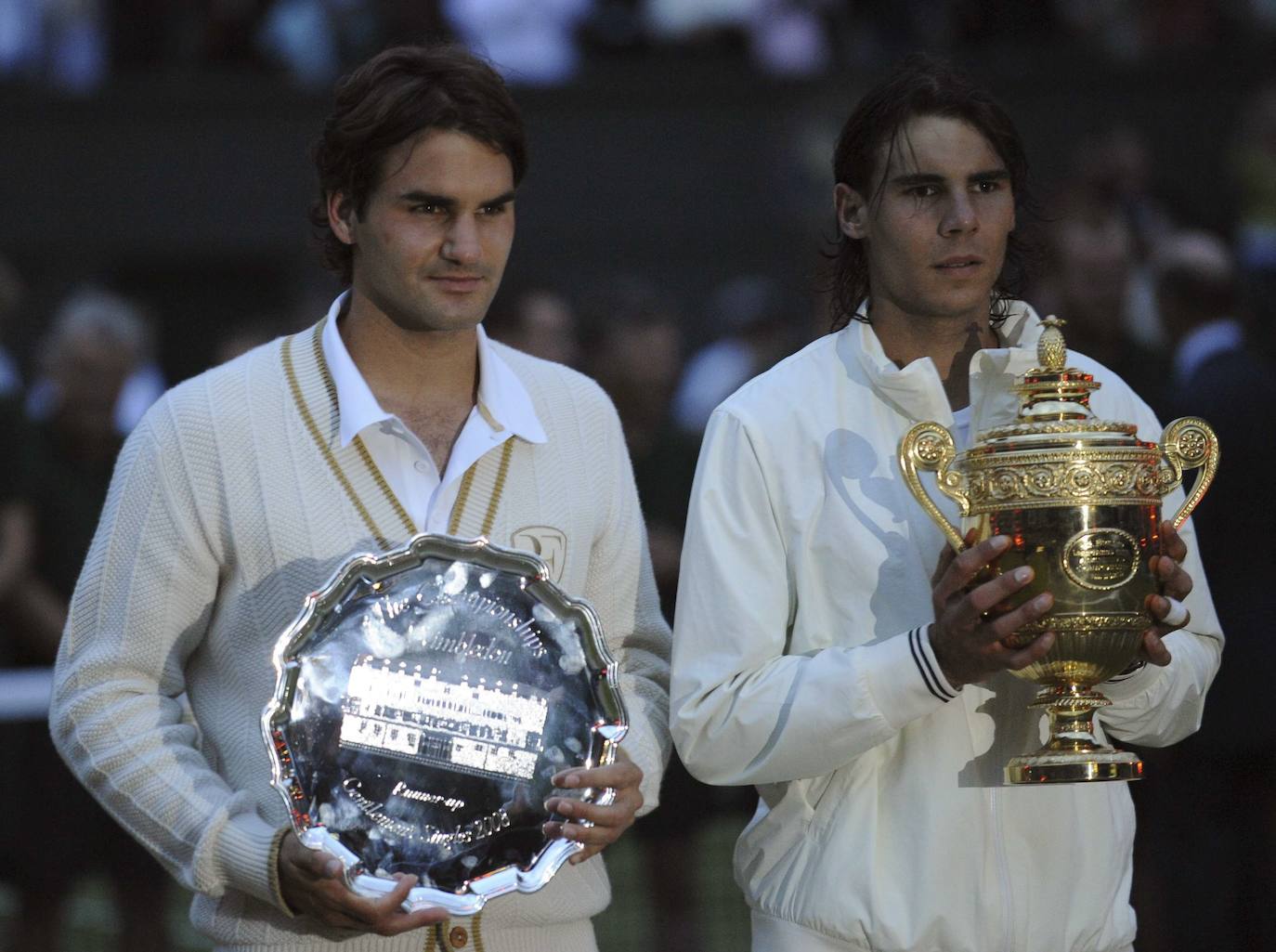 Federer y Nadal en Wimbeldon 2008.