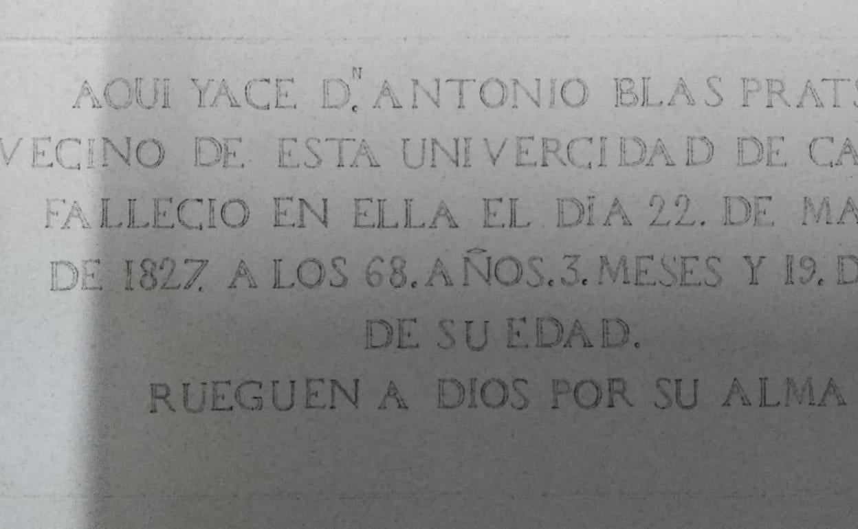 Inscripción que puede leerse en la lápida hallada y puesta en valor en el cementerio municipal. 