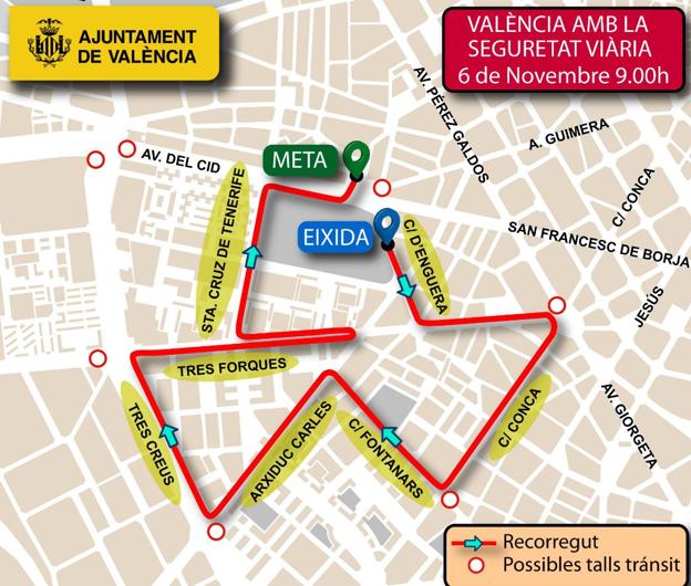 Recorrido de la 1ª Carrera «Valencia por la Seguridad Vial». 