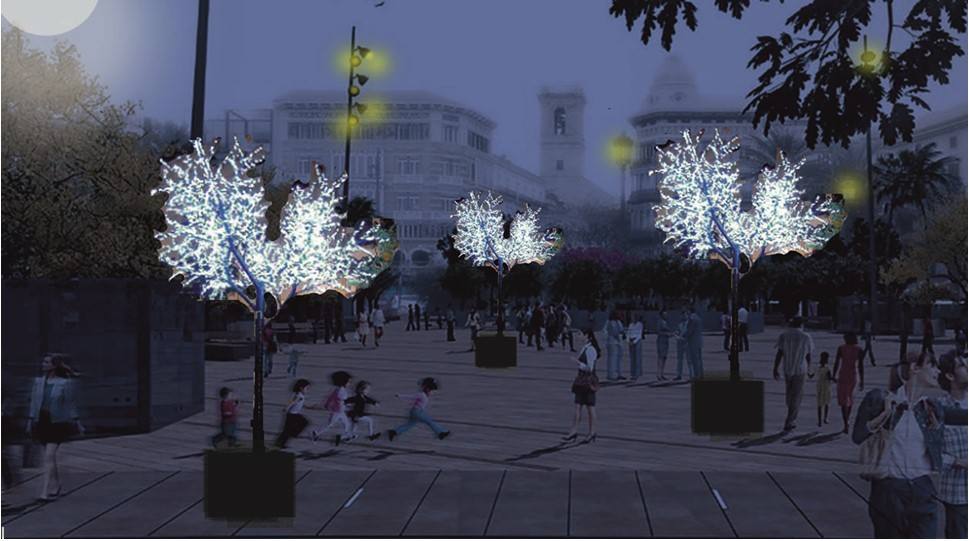 Recreación de cómo quedará la plaza de la Reina iluminada en Navidad.