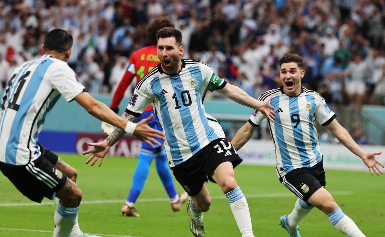 Leo Messi celebrando su segundo gol del Mundial frente a México